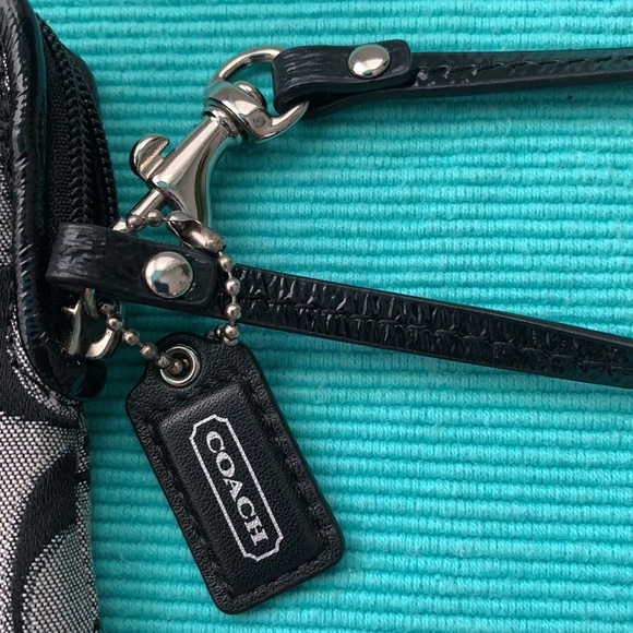 NWOT Coach Black Signature Jacquard Small Zip Top Card Holder Wristlet - Picture 6 of 7